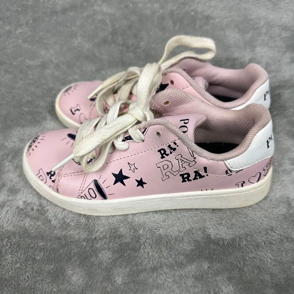 Polo Ralph Lauren Kids Pink Graphic Print Leather Sneakers Low Top - Picture 5 of 10